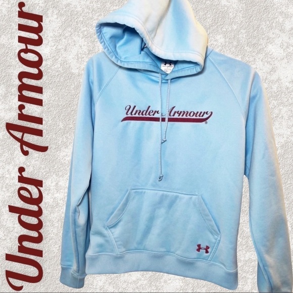 UNDER ARMOUR Fleece Lined Logo Hoodie in Sky Blue & Maroon Red, Size XS - Picture 1 of 7